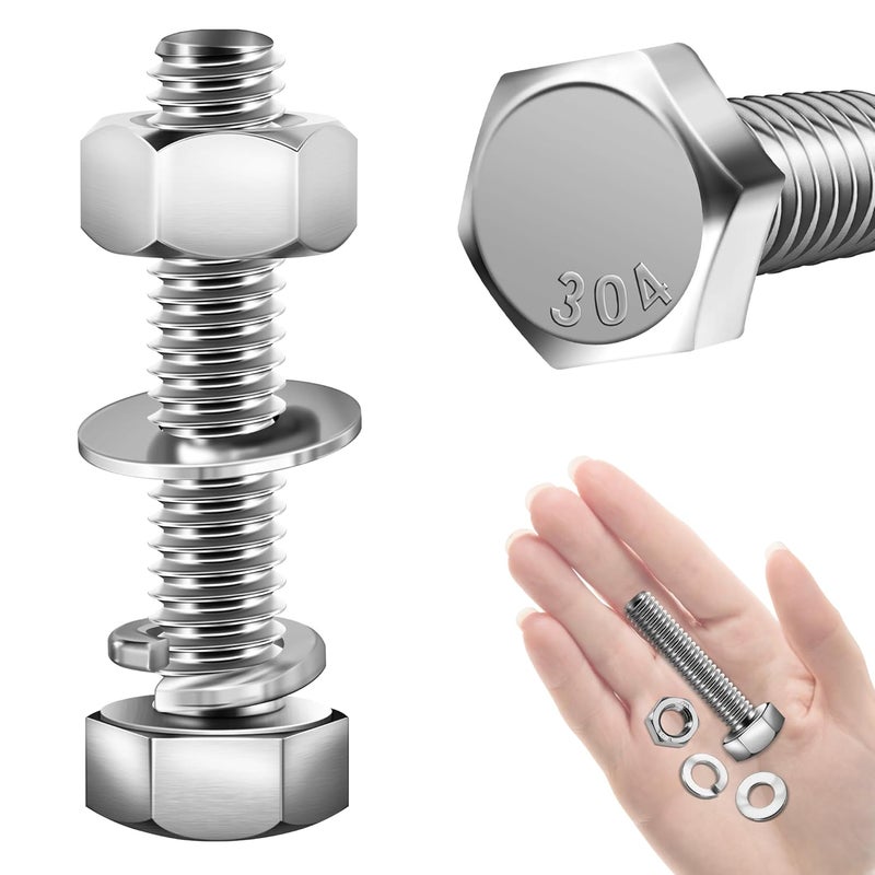 MYWISH (20 Sets) 5/16-18x1-1/2 Hex Head Stainless Steel Bolts and Nuts with Flat & Lock Washers, 304 Stainless Steel 18-8, Fully Threaded, 5/16 Bolt - Image 1